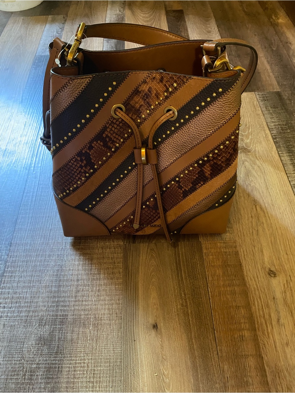 Michael Kors Tan and Brown Drawstring Bucket Shoulder Bag